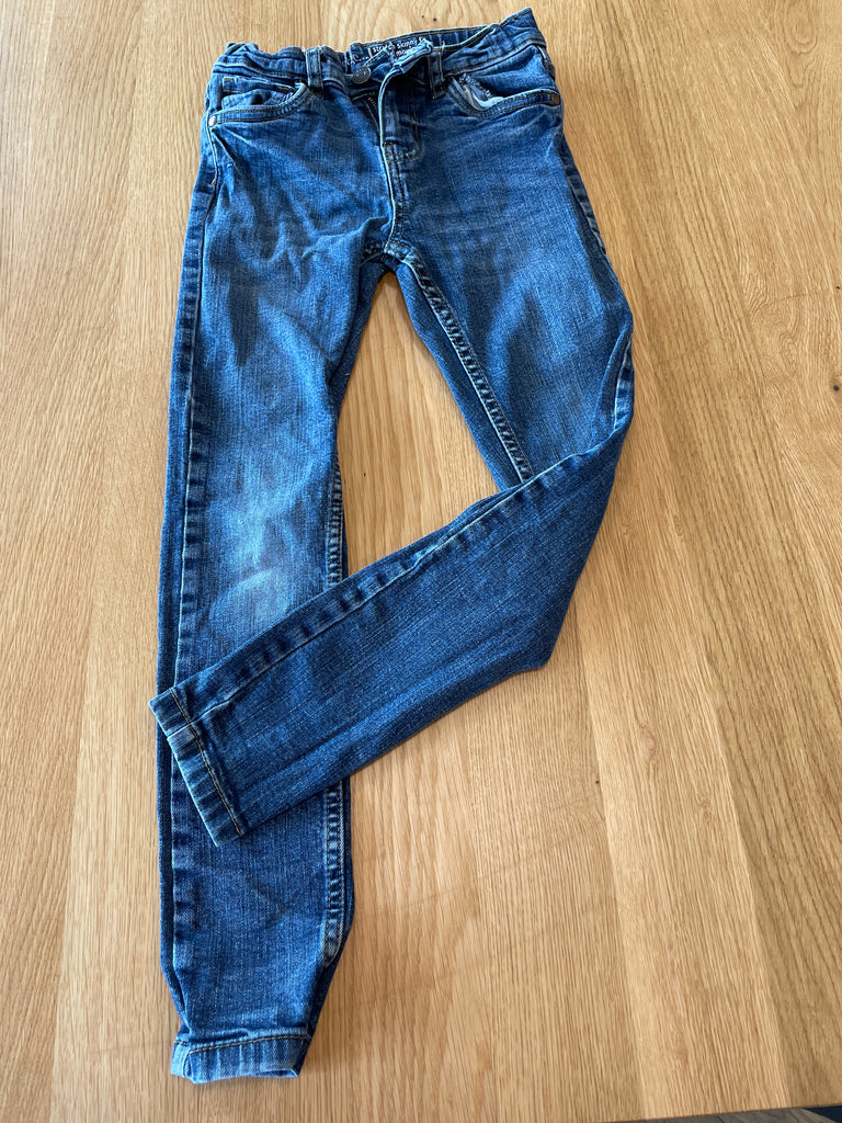 Jean avec bouton et zipper, taille ajustable, coupe moulant extenseible