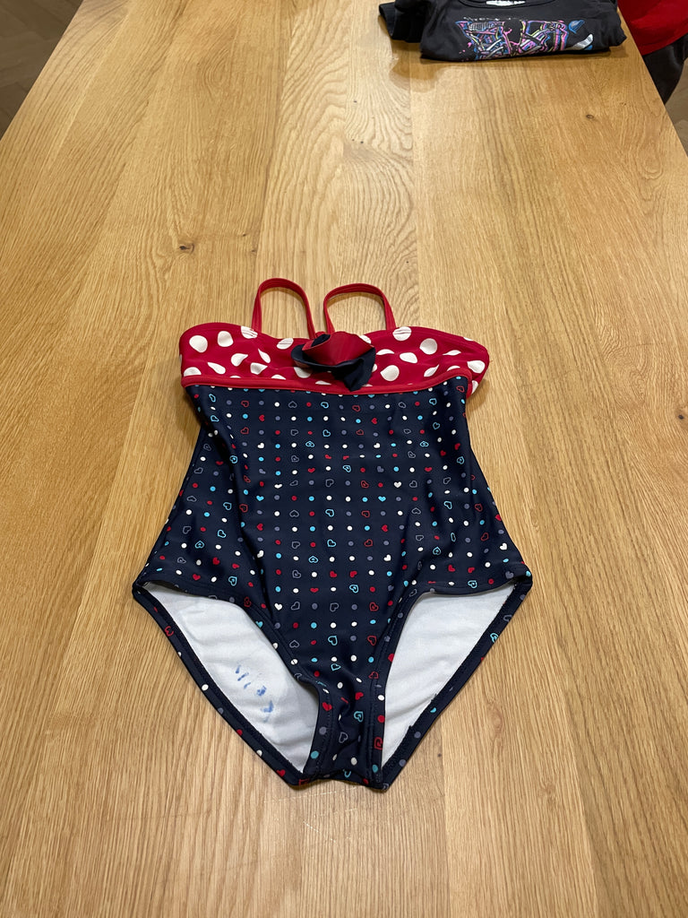 Maillot de bain bleu foncé à petits coeurs - 7A Fait petit